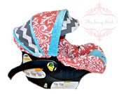 Coral Turquoise and Grey infant car seat cover made to order for your infant car seat