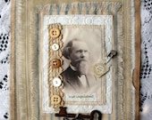 Distinguished HANDMADE Fabric Collage Hanger with old vintage image and vintage lace embellishments