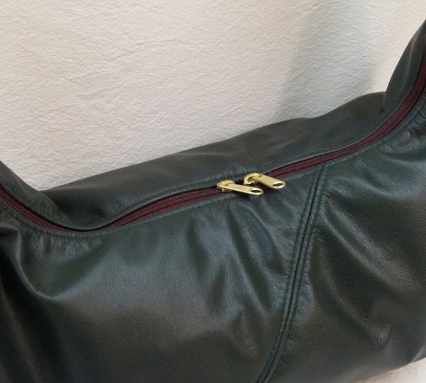 Small Hobo Sling Style Handmade Leather Purse in deep forest green READY NOW