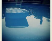 Still Life Photo, Swimming Pool, Summer Decor, Night, Simulated Polaroid, Retro Picture, Blue, Black, Grey,5x5 inch Print- Nightswimming