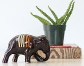 Vintage Brown Elephant - Ceramic Elephant with Stripes