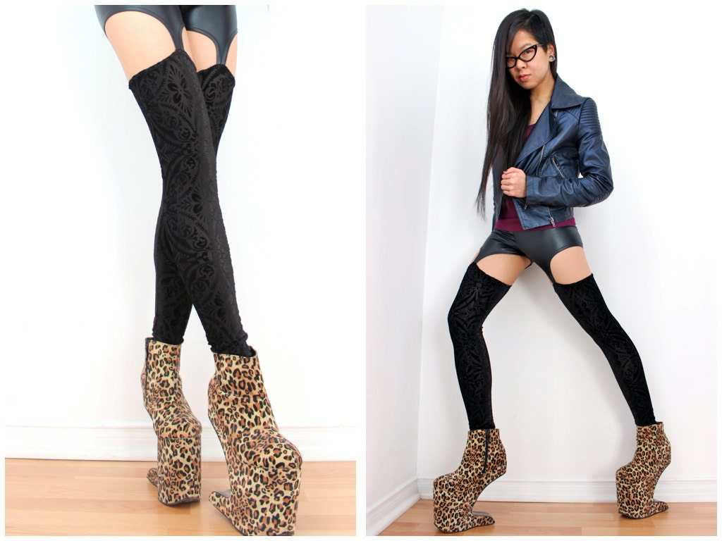 Burned Velvet Suspender Leggings - XS, S, M, L