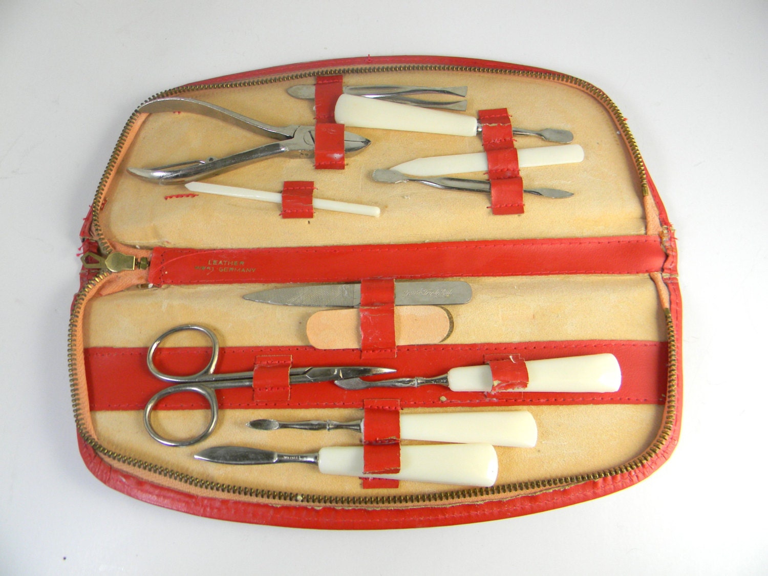 Vintage manicure set, in leather case, made in west Germany