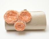 Taupe Clutch  Bridal Clutch Bridesmaid Clutch - Peach & Champagne Flowers - Petite Shabby Chic Bouquet Clutch