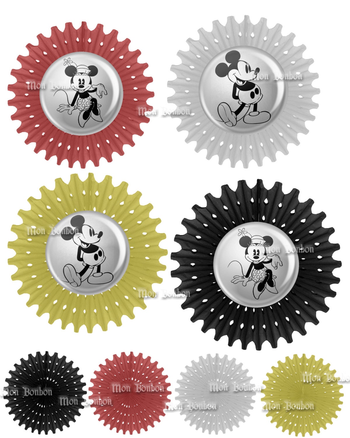 Vintage Mickey Mouse Minnie Mouse -Paper Flower Embellishments for Digital Scrapbooking - INSTANT DOWNLOAD