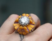 Party Monster Ring vintage lucite sterling silver cubic zirconia No.7 adjustable