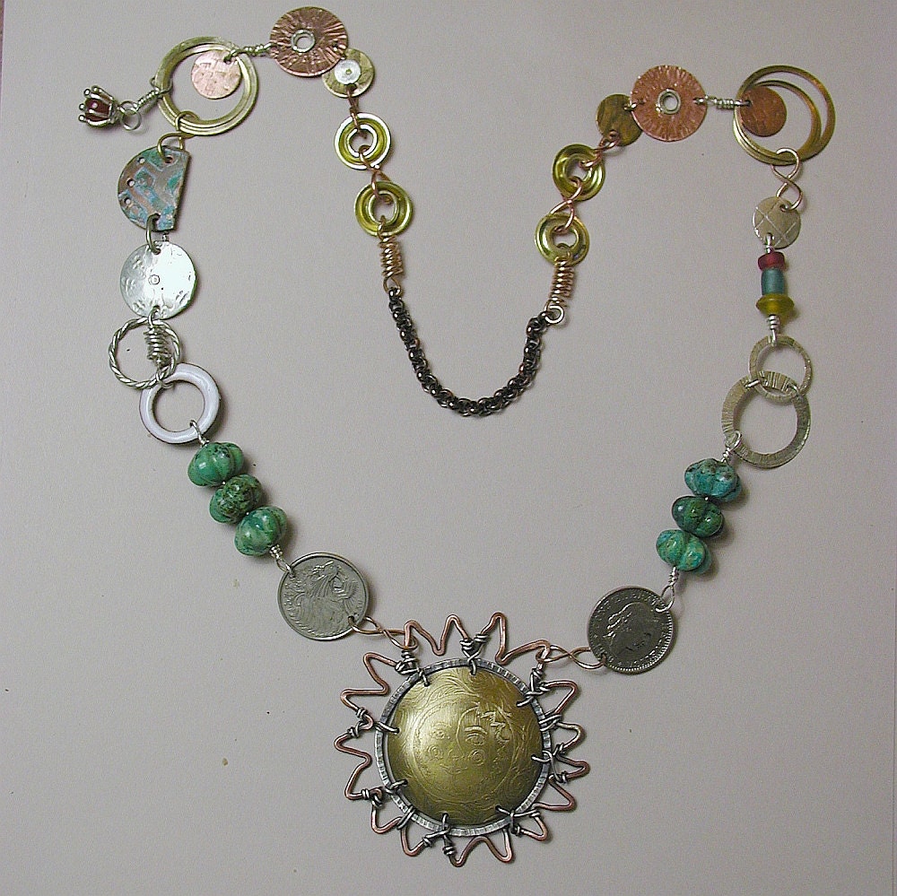 Mixed Metals Necklace with Turquoise Beads
