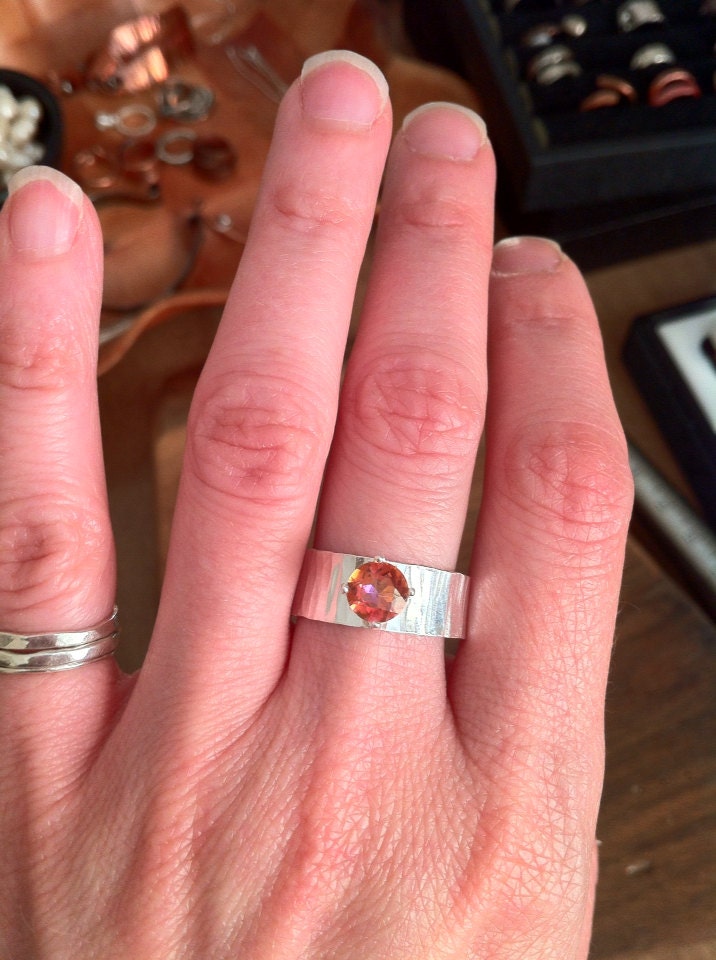 Hammered Sterling Silver Ring with Anastasia Topaz