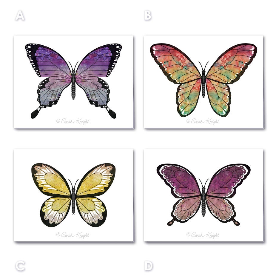 fantasy art butterflies variety pack, set of 12 blank greeting cards, rainbow collection