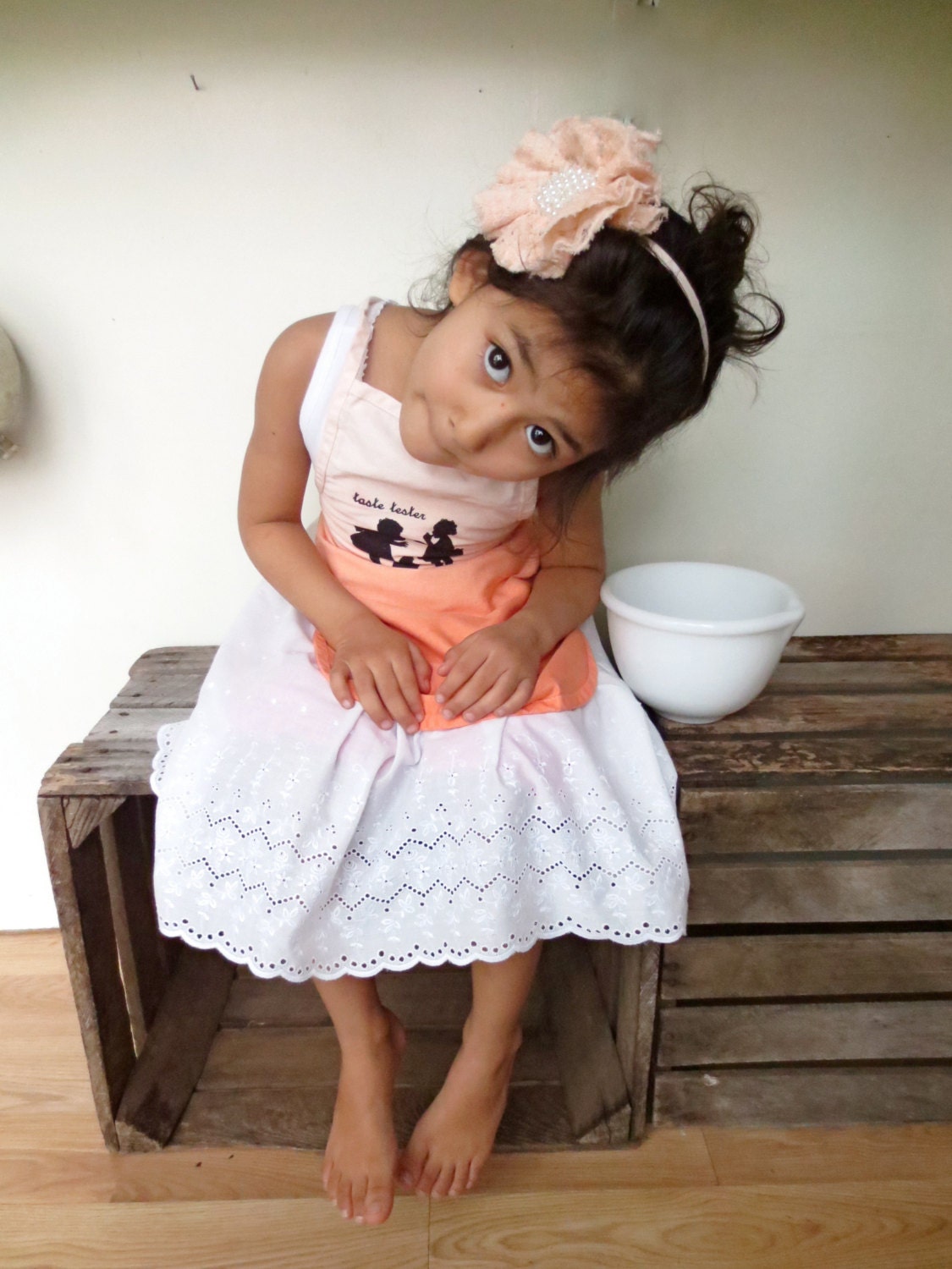 Childrens Apron // Orange Ombre Cotton // Dip Dyed // Printed Vintage Silhouette Graphic // Boys // Girls // Toddlers Apron