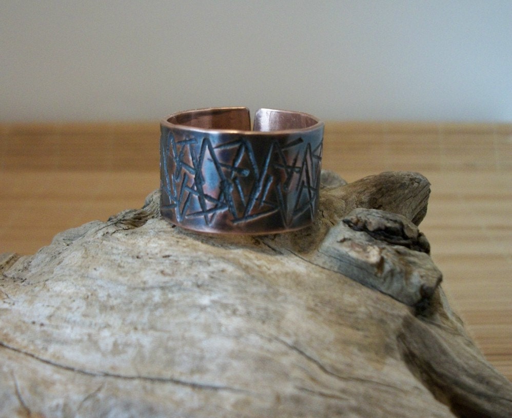 Wide band, stamped, rustic, copper ring - copper jewelry - man's ring - size 12US
