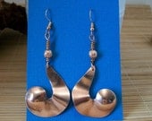 Curled, wavy, formed copper metalwork earrings - copper jewelry - copper earrings