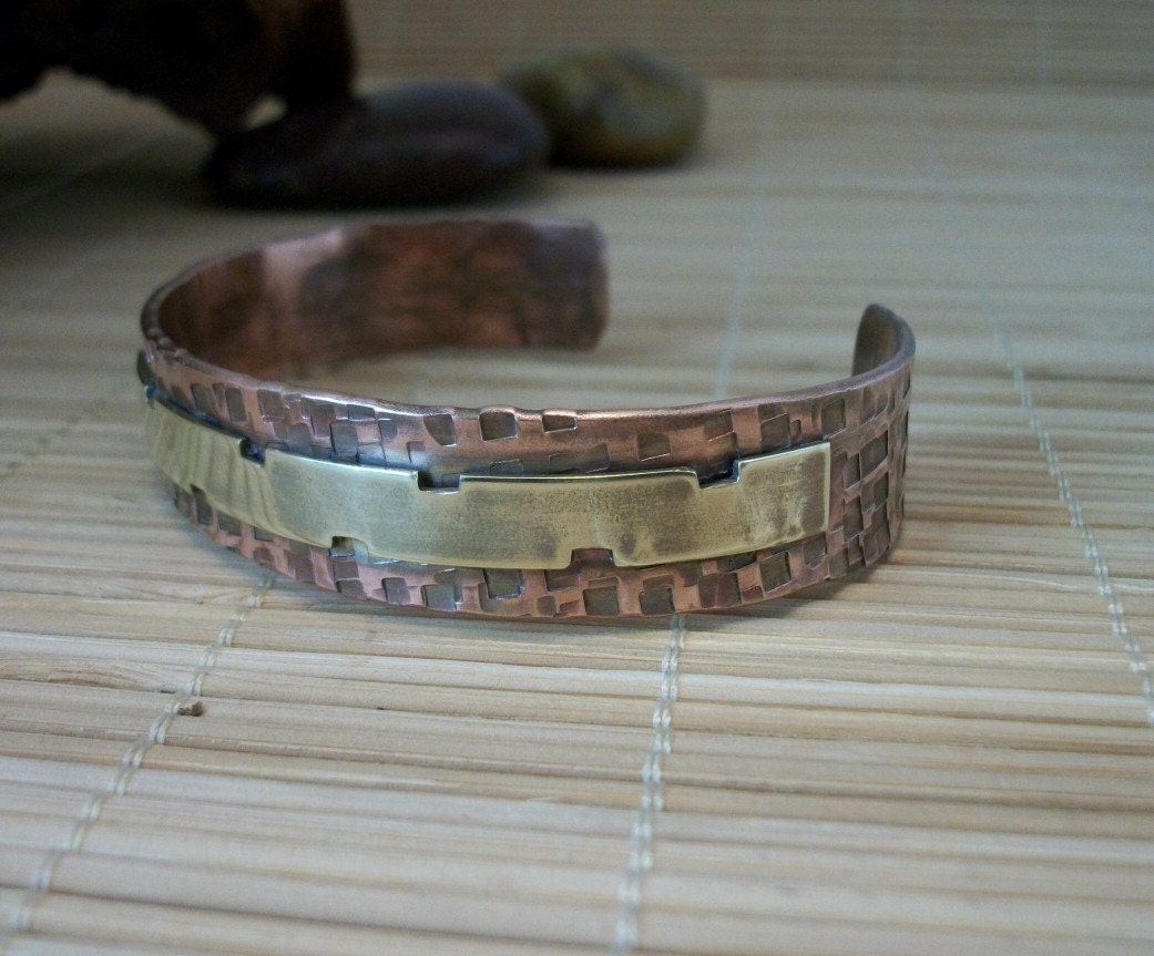 Copper and brass metalwork bracelet - copper jewelry - copper bracelet -  mixed metal cuff