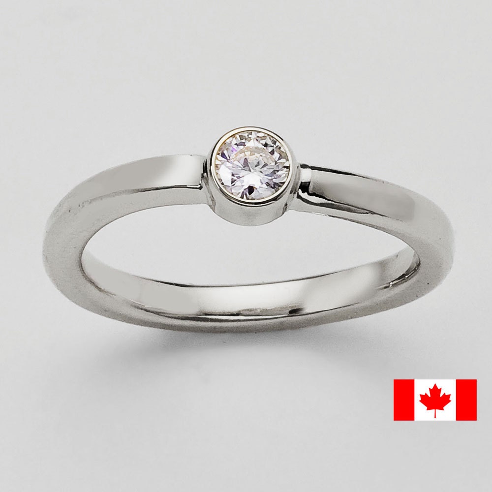 Diamond Engagement Ring - Bezel Set Canadian Diamond  -  Sturdy Construction and Eco Friendly - As Seen in Glamour.com