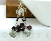 Garnet Gemstone Dangle Earrings / Green Amethyst Dangle Earrings / Gemstone / Fleur de lis / New Orleans / Luxe / Mardi Gras