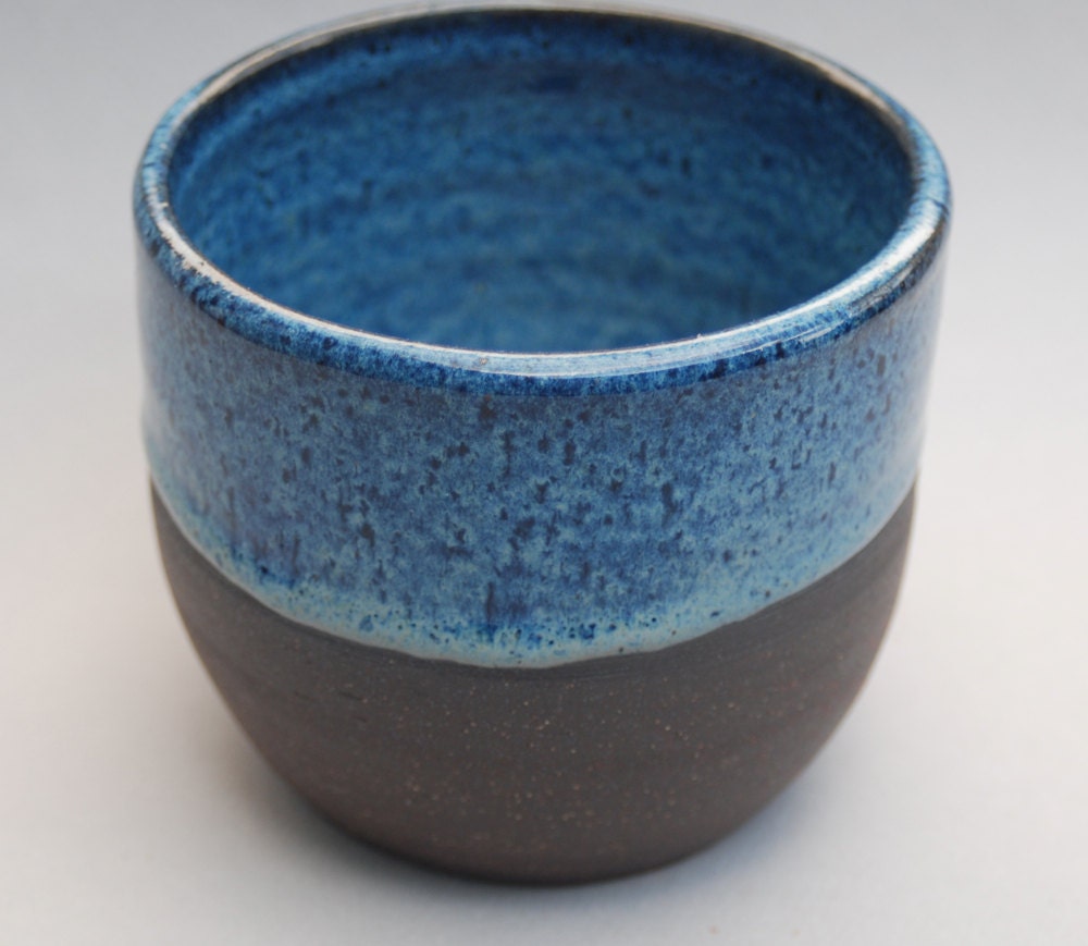 blue planter with drip plate for herbs and other indoor or outdoor plants