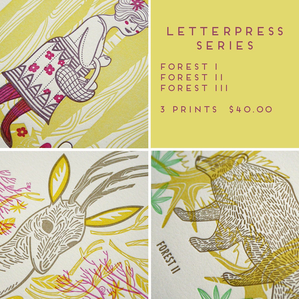 Three Letterpress Limited Edition Prints Forest Series