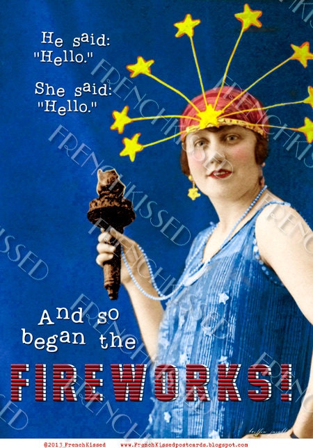 FIREWORKS Greeting Card 5x7 inch ORIGINAL Digital Scan Flapper with STARS Art Deco French postcard photo download