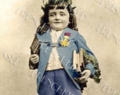Instant Download Proud Victorian School Boy in BLUE Scholar Awards Antique French postcard DIGITAL scan Graduation Card Idea