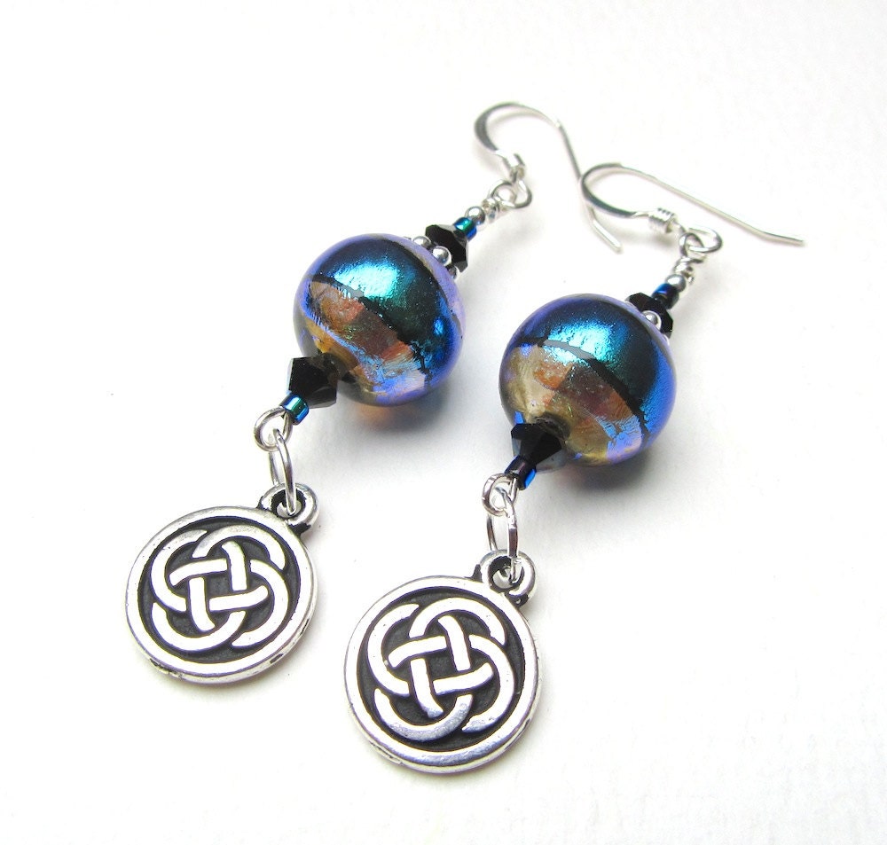 Dichroic Glass and Pewter Earrings - Celtic Knots