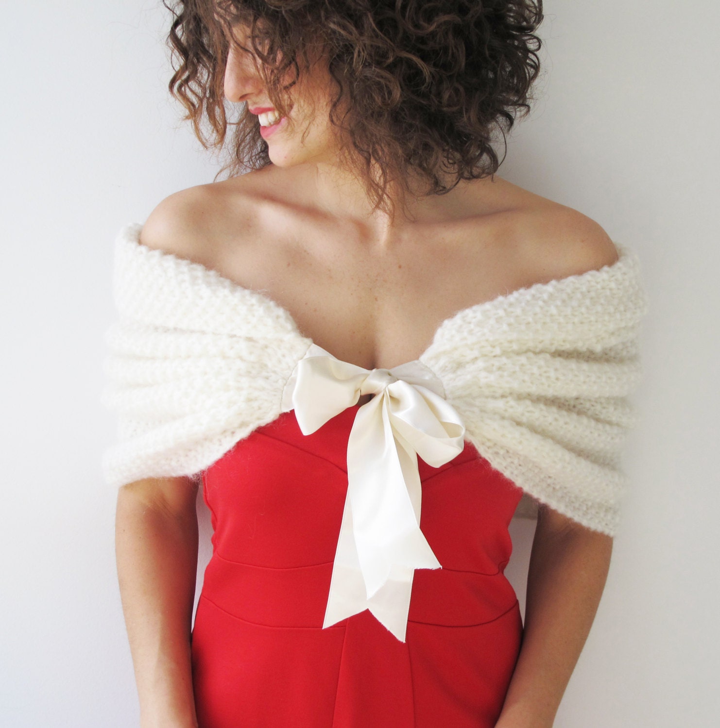 Off White Mohair Shawl Capalet Engagement Ceremony Wedding Evening Bridal by AFRA