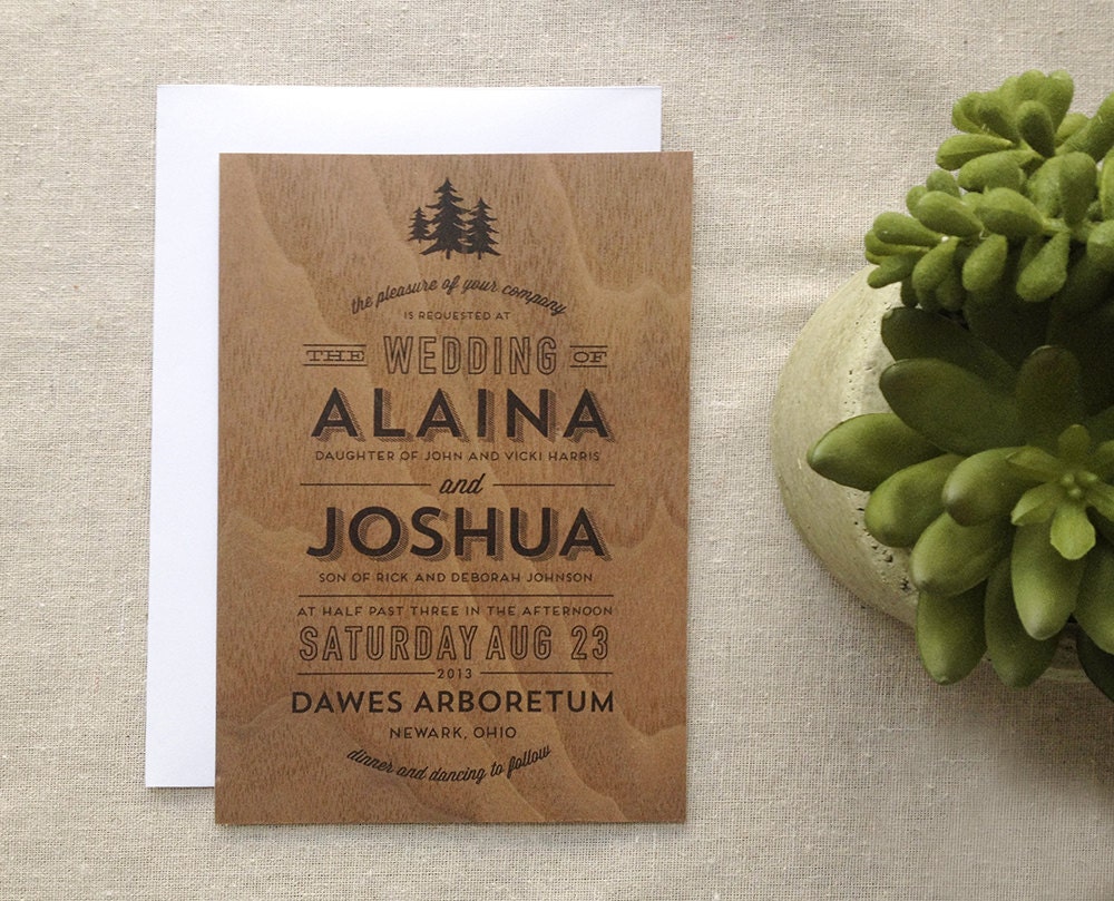 Woodland Rustic Real Wooden Wedding Invitation