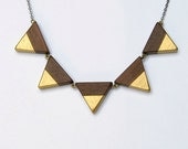 5 spikes - antique brass, wood triangles and gold accent necklace