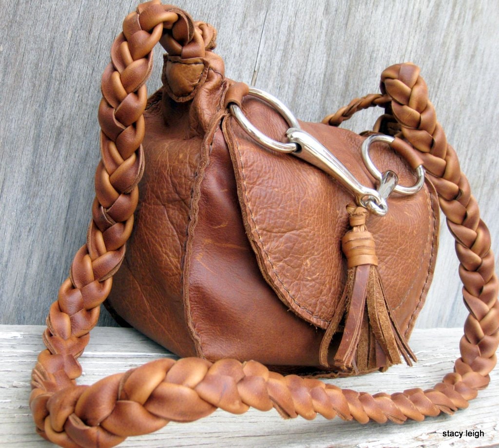 Saddle Bag with Horse Bit and Tassel Purse in Rustic Chestnut Brown Cowhide Leather by Stacy Leigh Ready to Ship