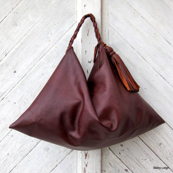 Large Slouchy Leather Hobo Bag in Burgundy Oxblood by stacyleigh