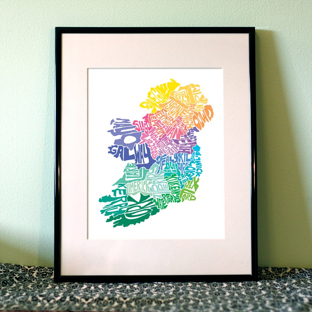Ireland - typography map art print 5x7 - customizable map poster wall decor