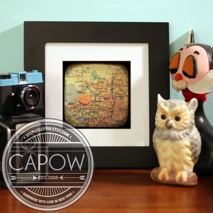 Map art print - marry me orlando - candy heart photo custom engagement wedding anniversary valentine gift home wall decor