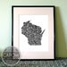 Wisconsin - typography map art print 11x14 - customizable personalized state poster custom wall decor engagement wedding housewarming gift