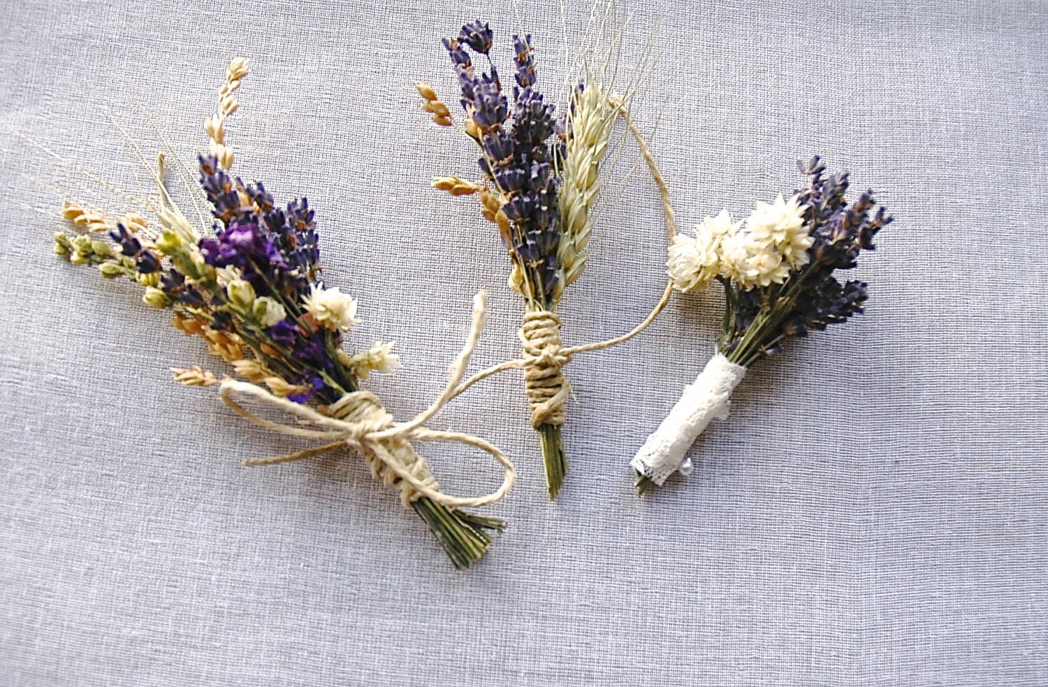 3 Coordinating Summer Wedding Lavender Boutonnieres or Corsages