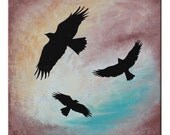Raven two 12 x 12 Canvas abstract painting rebecca bessette original art