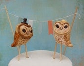 Barn Owls Wedding cake topper with neutral accents for your Rustic Wedding