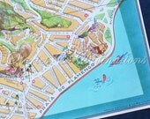 Brazil - Rio De Janeiro Map - Adorable 1940s Picture Map of Flamengo - Praia Do Flamengo