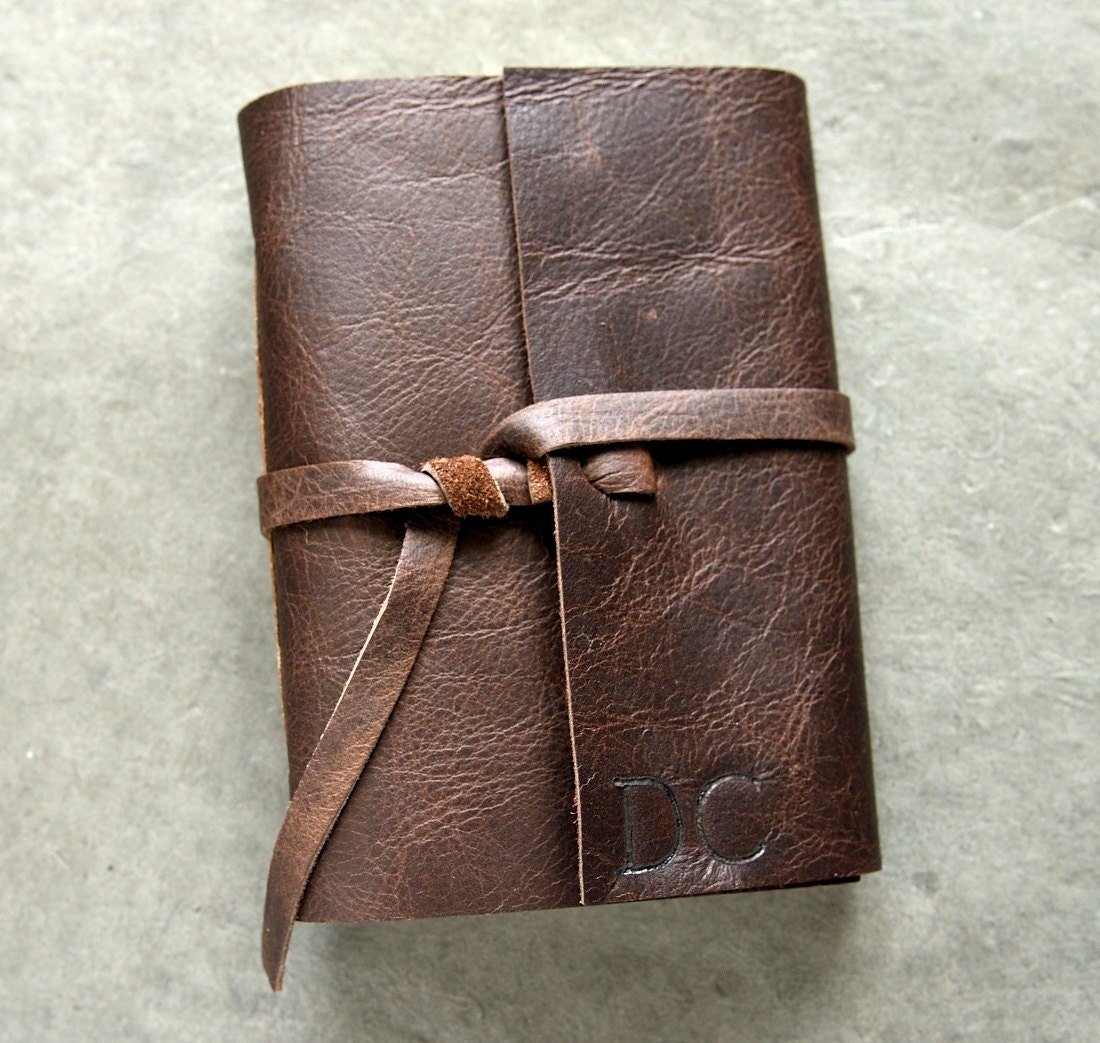 200 pages - Initials - Leather Journal or Sketchbook - Dark Brown