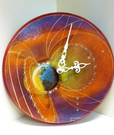 Vintage "Earth and it's magnetic fields" Chart Upcycled Wood Clock by cadencedesigns on etsy