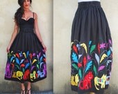 Vintage 70s 80s Patchwork Kittens and Cats A Line Skirt