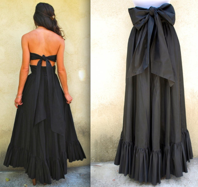 Vintage 60s 70s Black Taffeta Tube Dress (size xs, small)