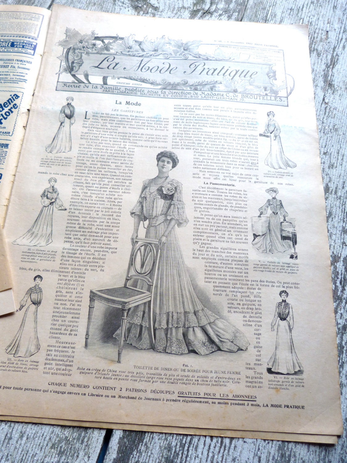Vintage 1902 FRENCH FASHION ISSUE Victorian magazine La mode pratique