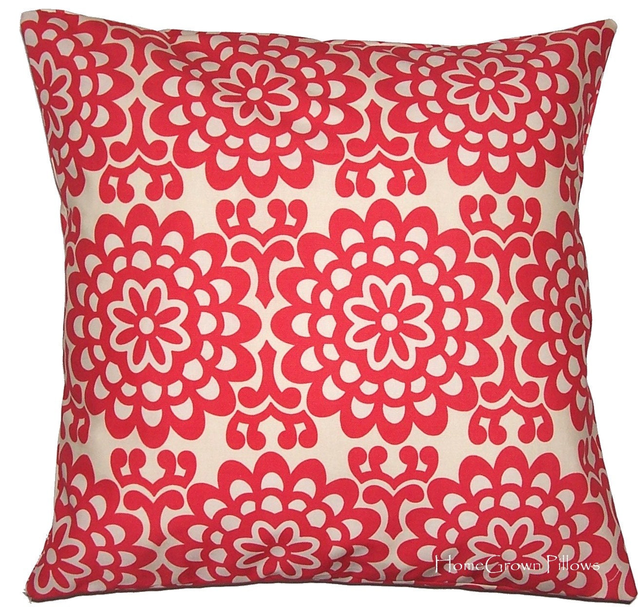 Throw Pillow Cover, Amy Butler Fabric, Wallflower Cherry Red,  Removable Cover - 16x16