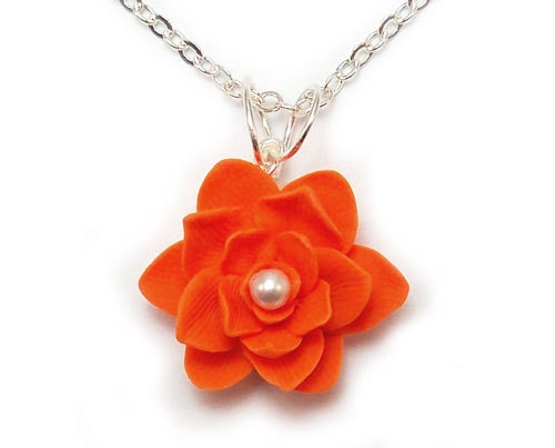 Lotus Flower Necklace Jewelry - Orange Flower Pendant, Lotus Charm