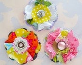 Colorful Ruffly Flower Embellishments with Jeweled Centers