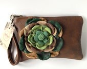 Spring Green and Brown Flower Wristlet