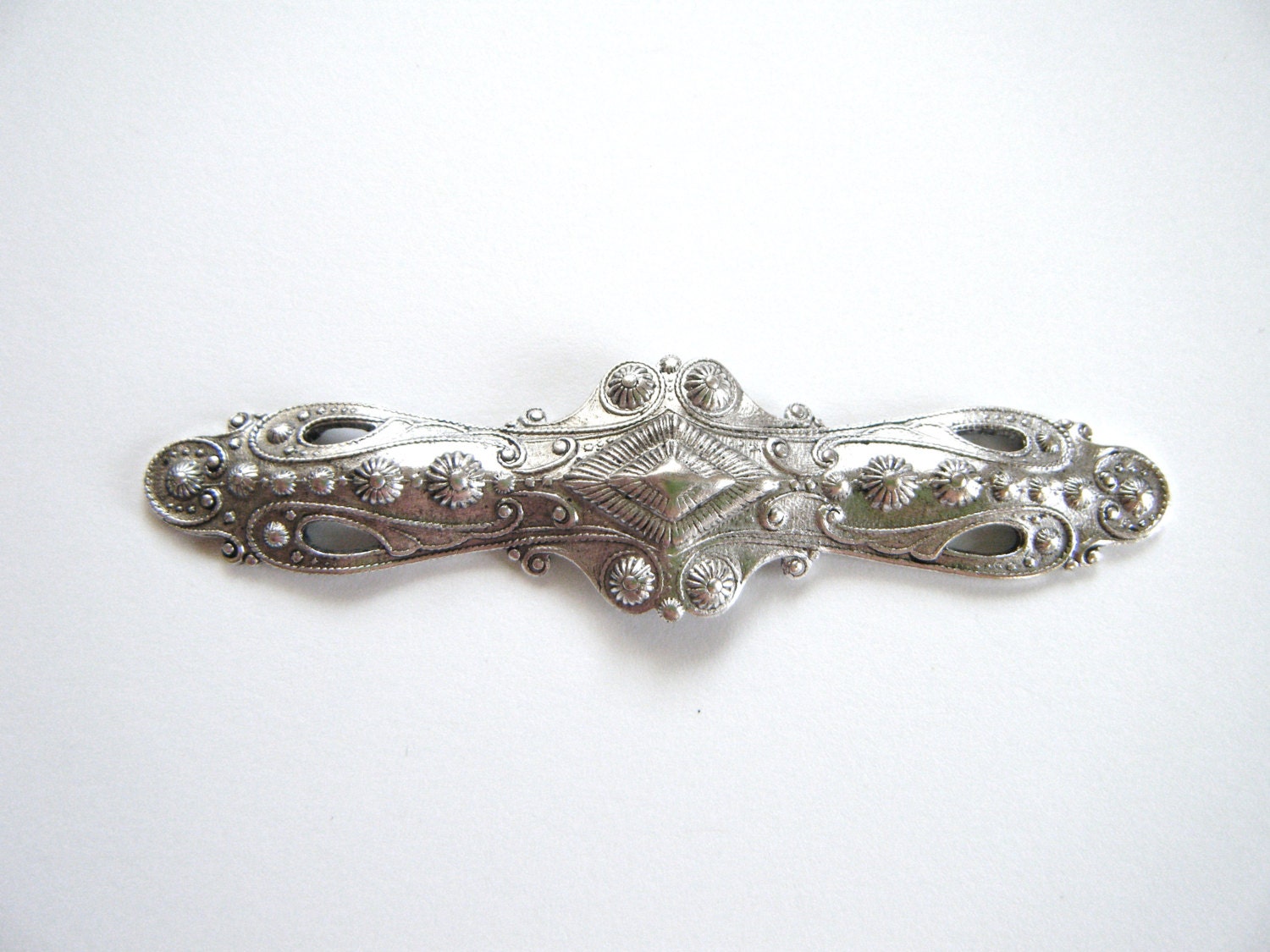 Art Deco Ornate Bar  / Plaque Silver Ox Brass Jewelry Findings - Ornament - Stamping - Pendant (CA)