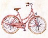 Pink Bicycle - 8x10 Print - Bike Illustration