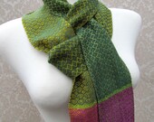 Green to Gold with Green Handwoven Narrow Scarf