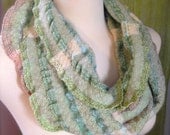 Snow Covered Pastels with Sage Green Handwoven Infinity Scarf