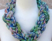 Spring Colors with Green Peach and Blue Tencel Braided Crocheted Yarn Necklace
